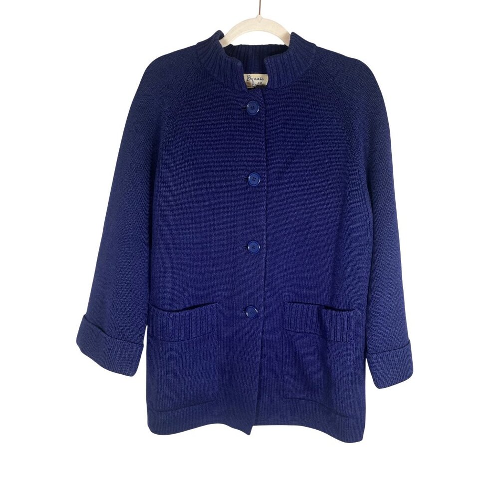 Vintage Knit Sweater Cardigan Blue 40" Coastal Old Money Preppy Nautical Chic